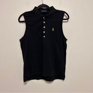 Ralph Lauren Black Sleeveless Women’s collared Tank Top L/XL Green Pony Logo